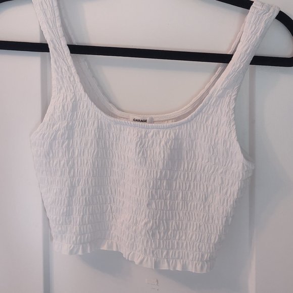 Garage White Ruched Crop Top - Picture 1 of 2